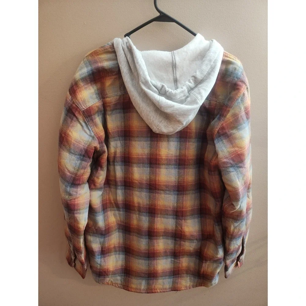 Wrangler Authentics Long Sleeve Quilted Flannel Shirt Jacket Hood Gold Men's L